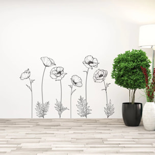 Sticker mural - Ambiance Sticker - FLEURS COQUELICOTS - Fond transparent - 110x110cm