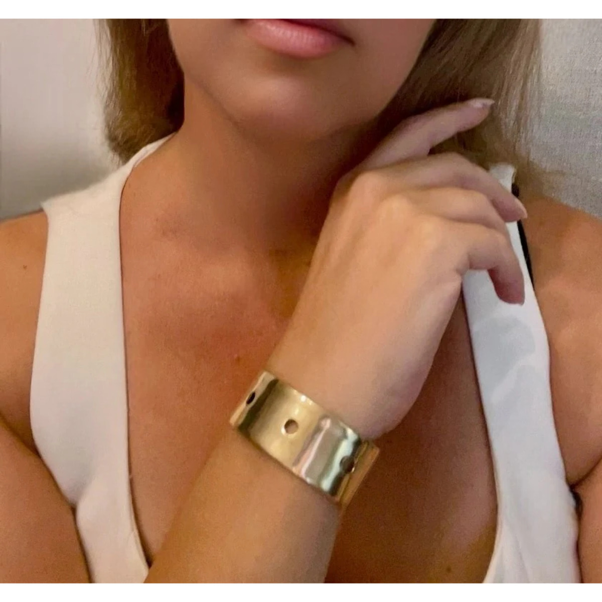 Brazalete pulsera ancha latón Camino dorado chapado Gloria Mago design