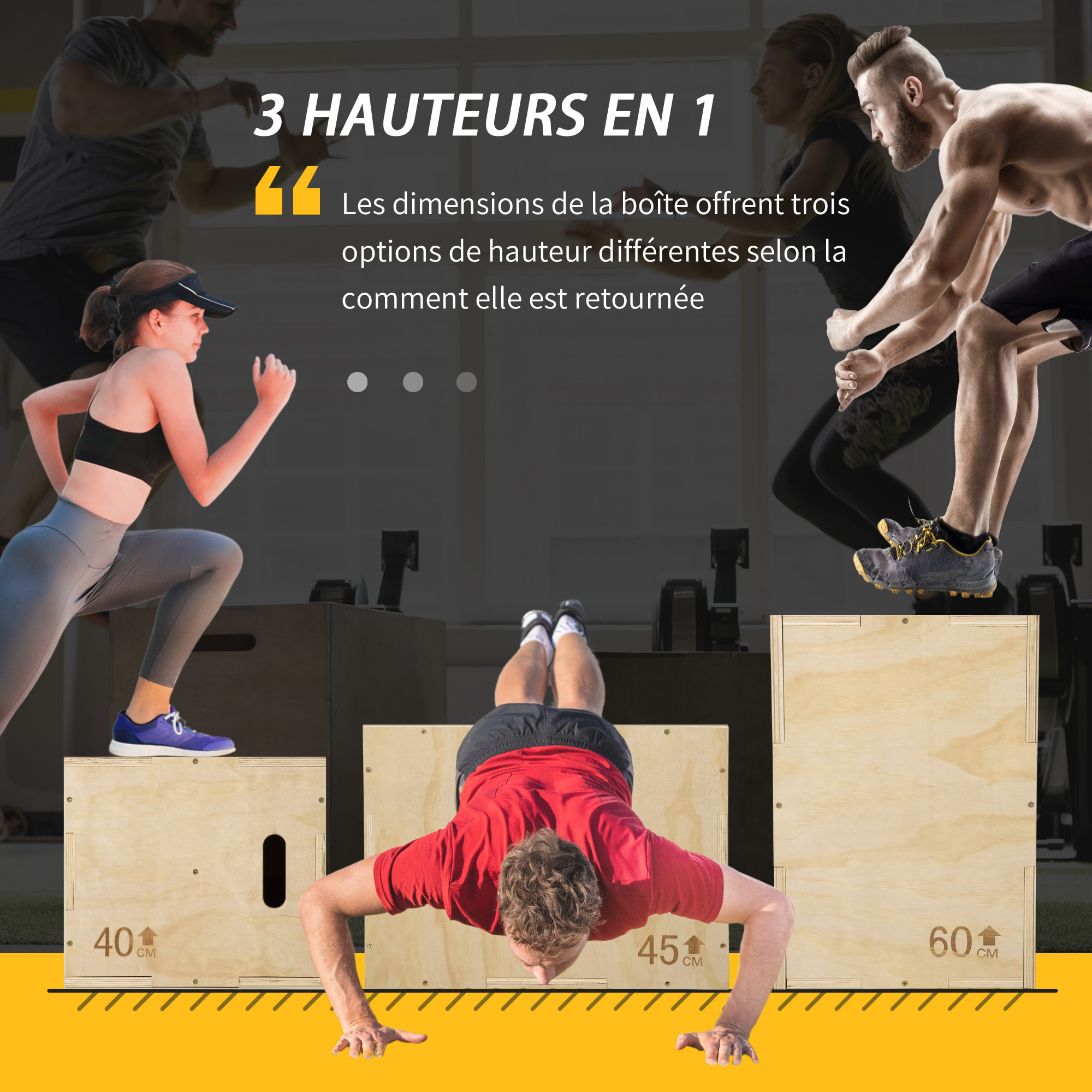 Box jump crossfit - box de pliométrie - boite de saut - 3 hauteurs 40/45/60H cm - charge max. 120 Kg - bois de hêtre