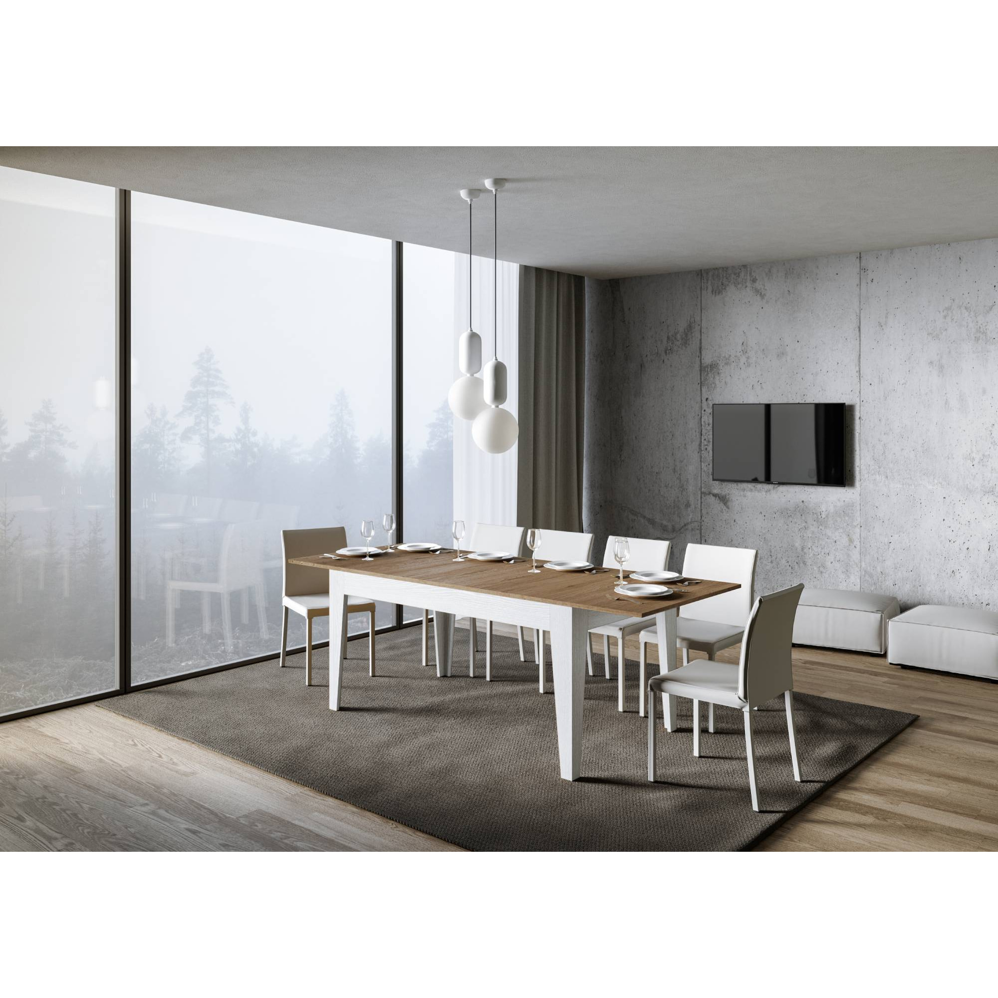 Mesa extensible 90x160/220 cm Cico Mix tapa Roble Natural patas Fresno Blanco