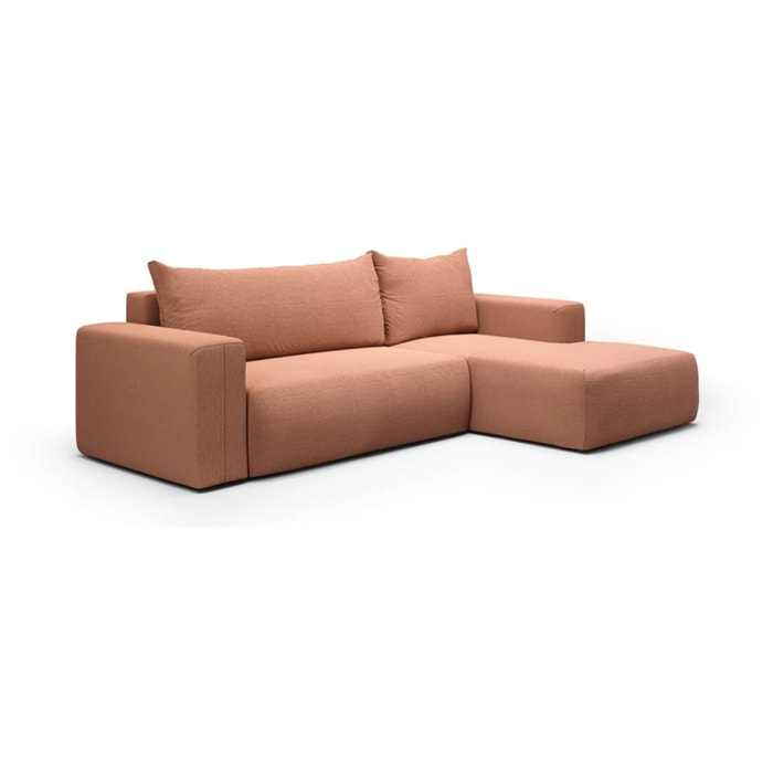 NALA - Canapé d'angle droit convertible 4 places en tissu orange