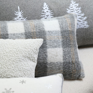 Coussin rectangulaire à carreaux  - Effet laine - Gris