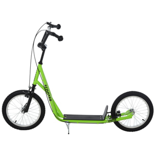 Trottinette patinette pour enfants à partir de 5 ans grands pneus guidon réglable poignée frein et béquille acier vert