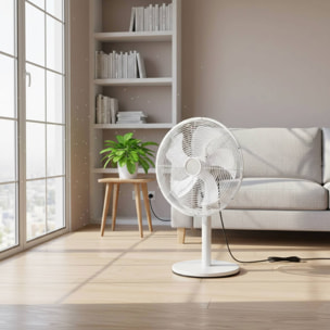 Well Home Ventilador de pie, Ø35cm, 35W, 3 velocidades, oscilación horizontal, 220-240V 50Hz, blanco mate