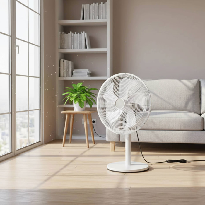 Well Home Ventilador de pie, Ø35cm, 35W, 3 velocidades, oscilación horizontal, 220-240V 50Hz, blanco mate