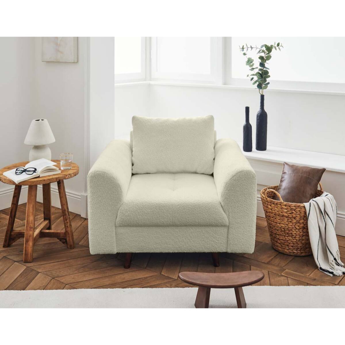 Rune - fauteuil - en tissu bouclette - Beige