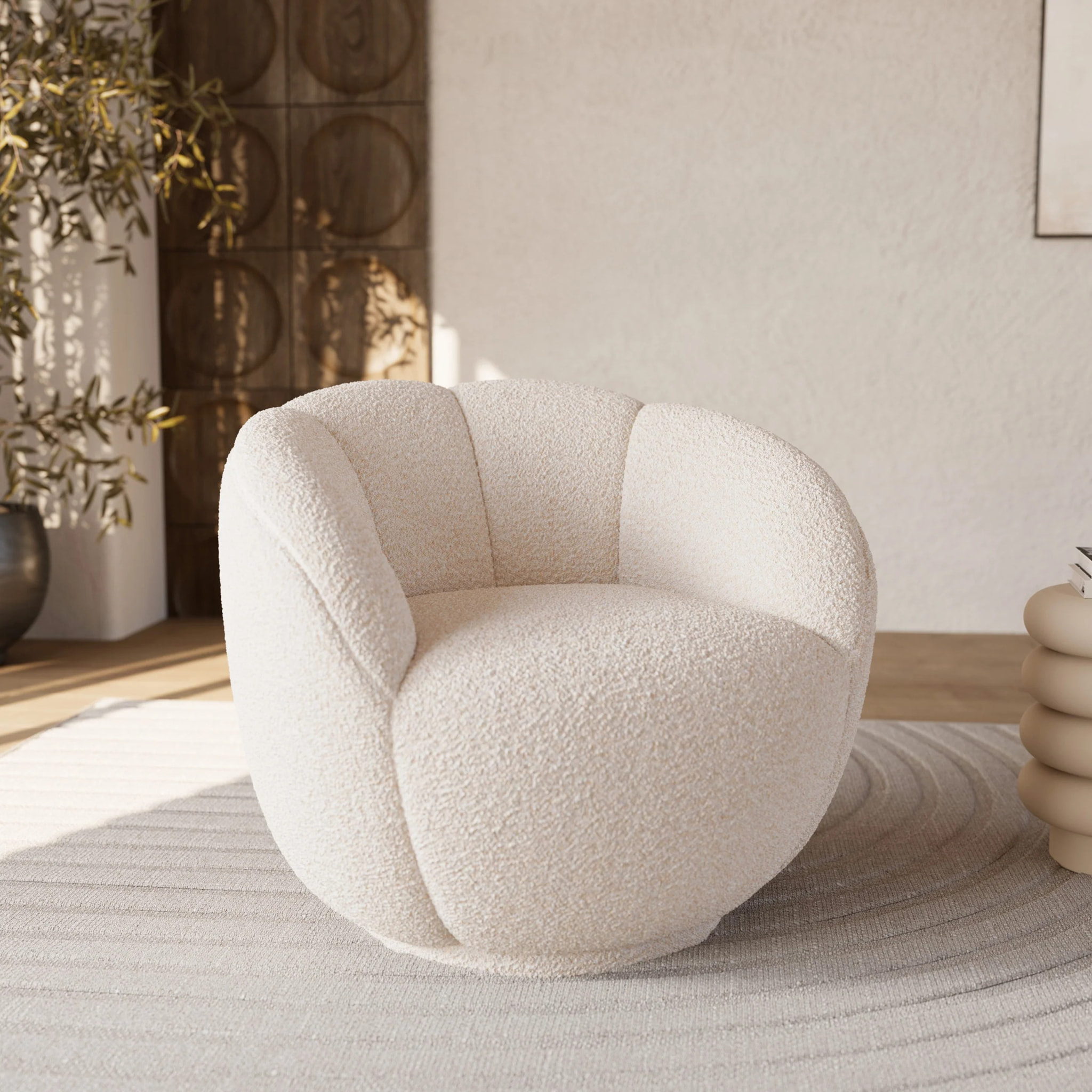 Fauteuil en tissu bouclé blanc - Ysé
