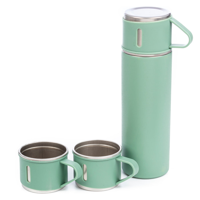 Juego de termo de 500ml y 3 tazas aislantes. Matenimiento de frio y calor de 6 a 12 horas.