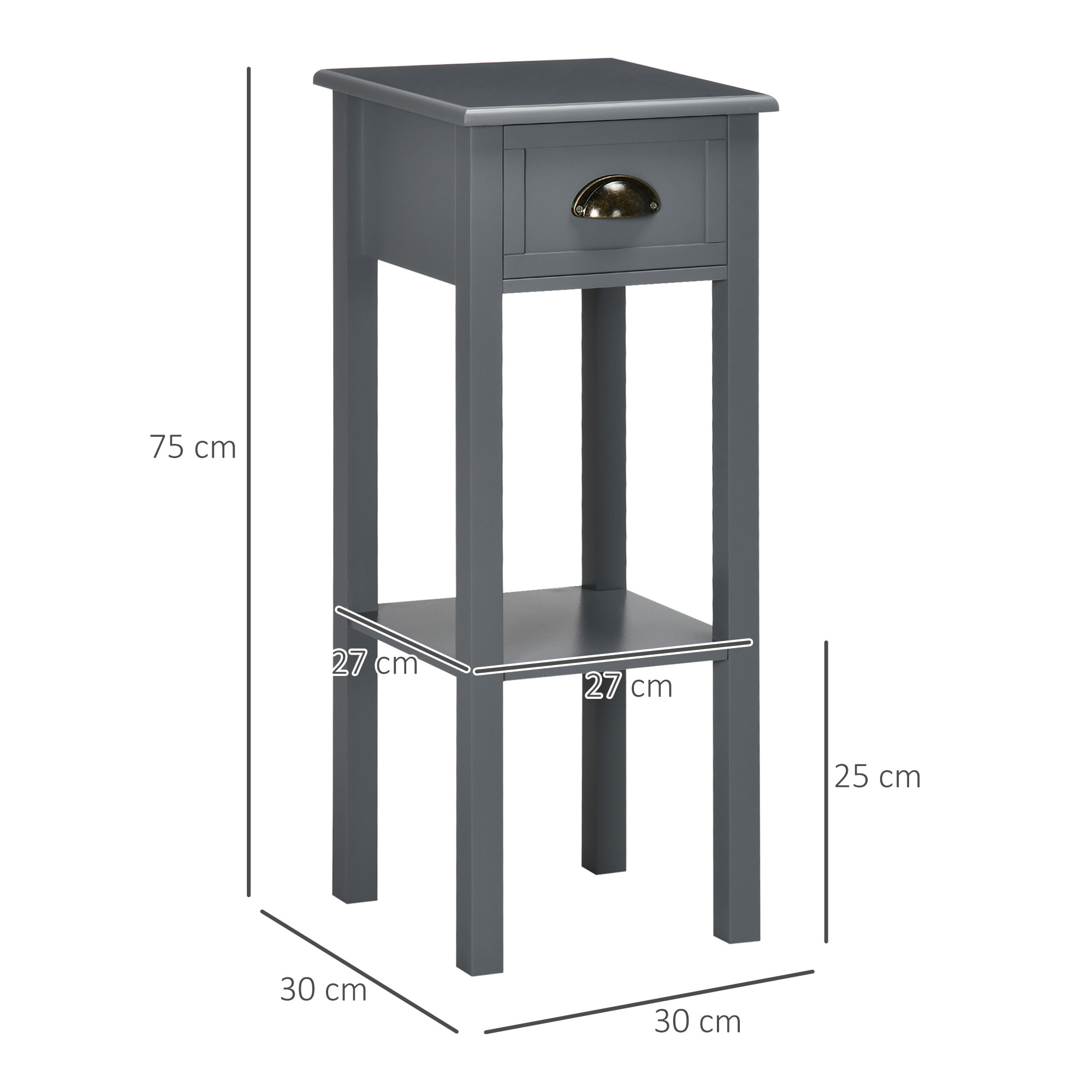 Mesa Auxiliar Estilo Moderno Mesita Auxiliar con Cajón y Estante de Almacenamiento Mesita de Noche para Sala de Estar Dormitorio 30x30x75 cm Gris