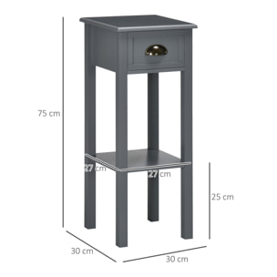 Mesa Auxiliar Estilo Moderno Mesita Auxiliar con Cajón y Estante de Almacenamiento Mesita de Noche para Sala de Estar Dormitorio 30x30x75 cm Gris