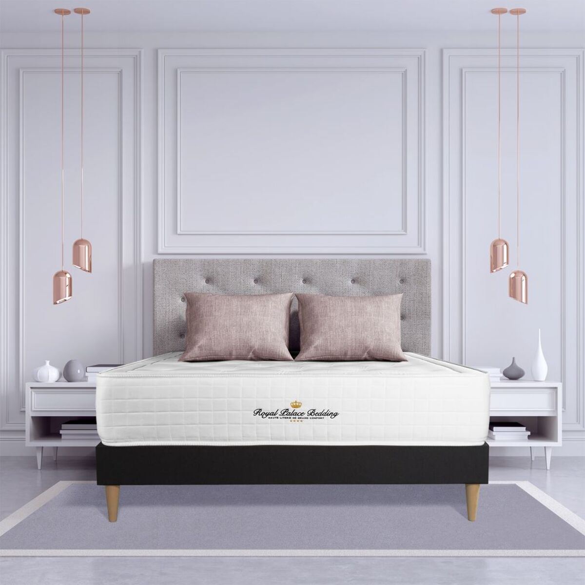 Ensemble matelas à mémoire de forme maxi épaisseur Buckingham + Sommier Tapissier multi-lattes cm d'épaisseur - Matelas à Mémoire de forme de 30cm d'épaisseur - 2 places