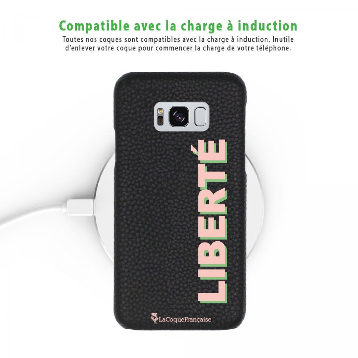 Coque Samsung Galaxy S8 effet cuir grainé noir Liberté rose et vert Design La Coque Francaise