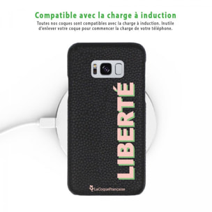 Coque Samsung Galaxy S8 effet cuir grainé noir Liberté rose et vert Design La Coque Francaise