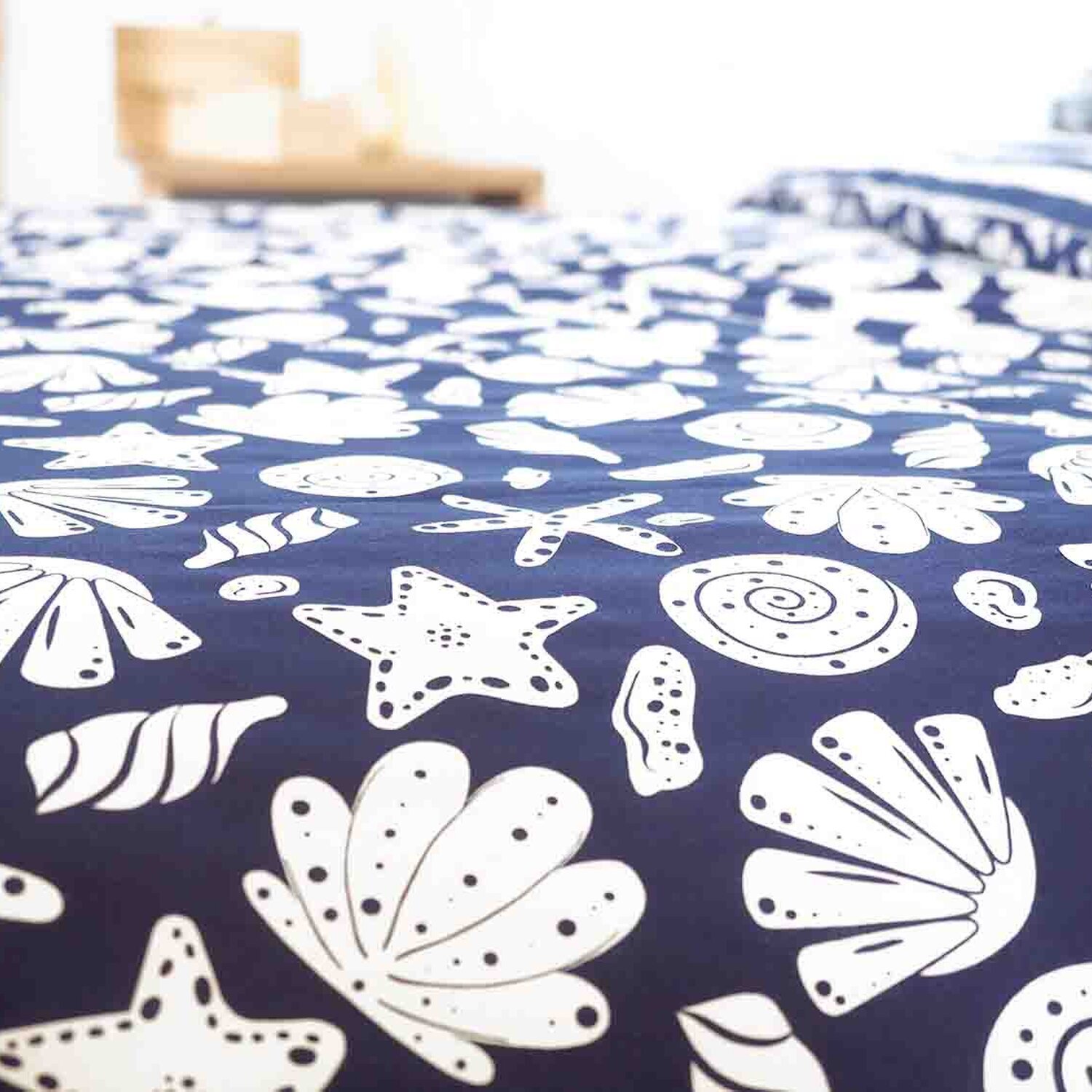 Parure housse de couette imprimé 100% coton - capri - bleu marine