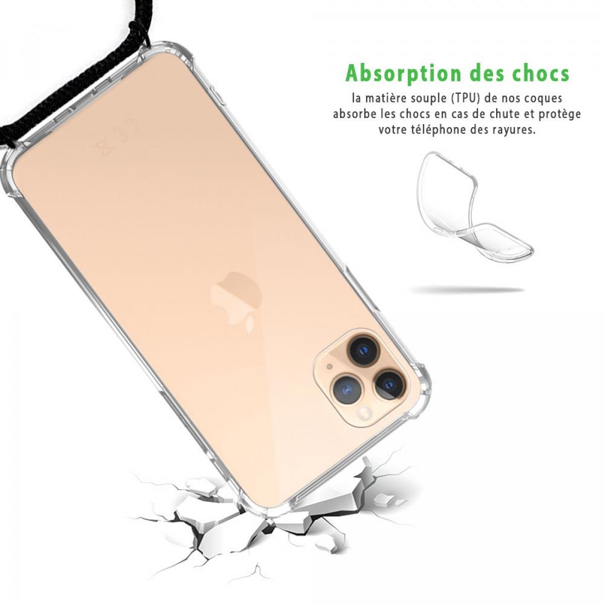 Coque iPhone 11 Pro Max anti-choc silicone avec cordon noir