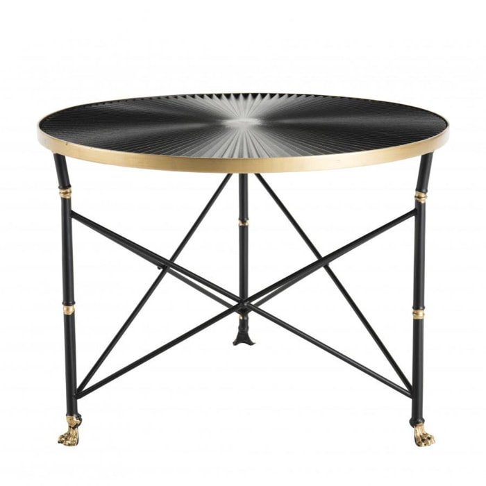 THEODORE - Table d'appoint ronde 61x61cm ceinture dorée pieds métal noir
