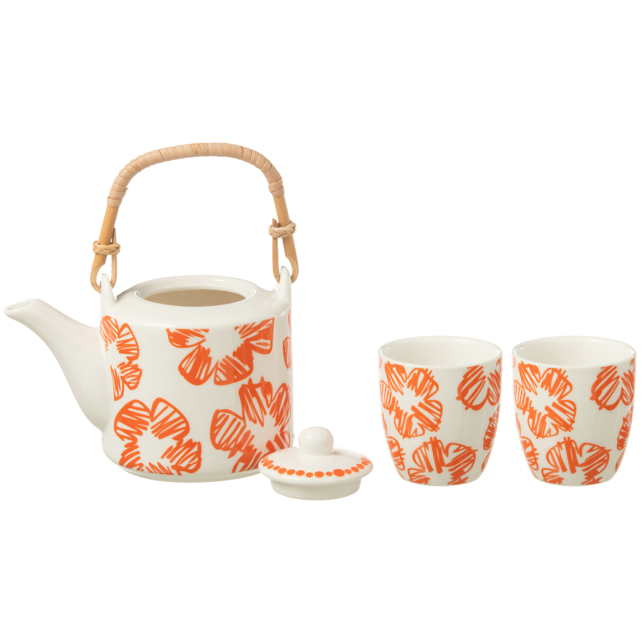 J-Line théière Fleur - céramique - orange - coffret 3 pcs