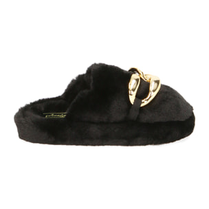 Zapatillas tipo pantufla negras en eco-peluche