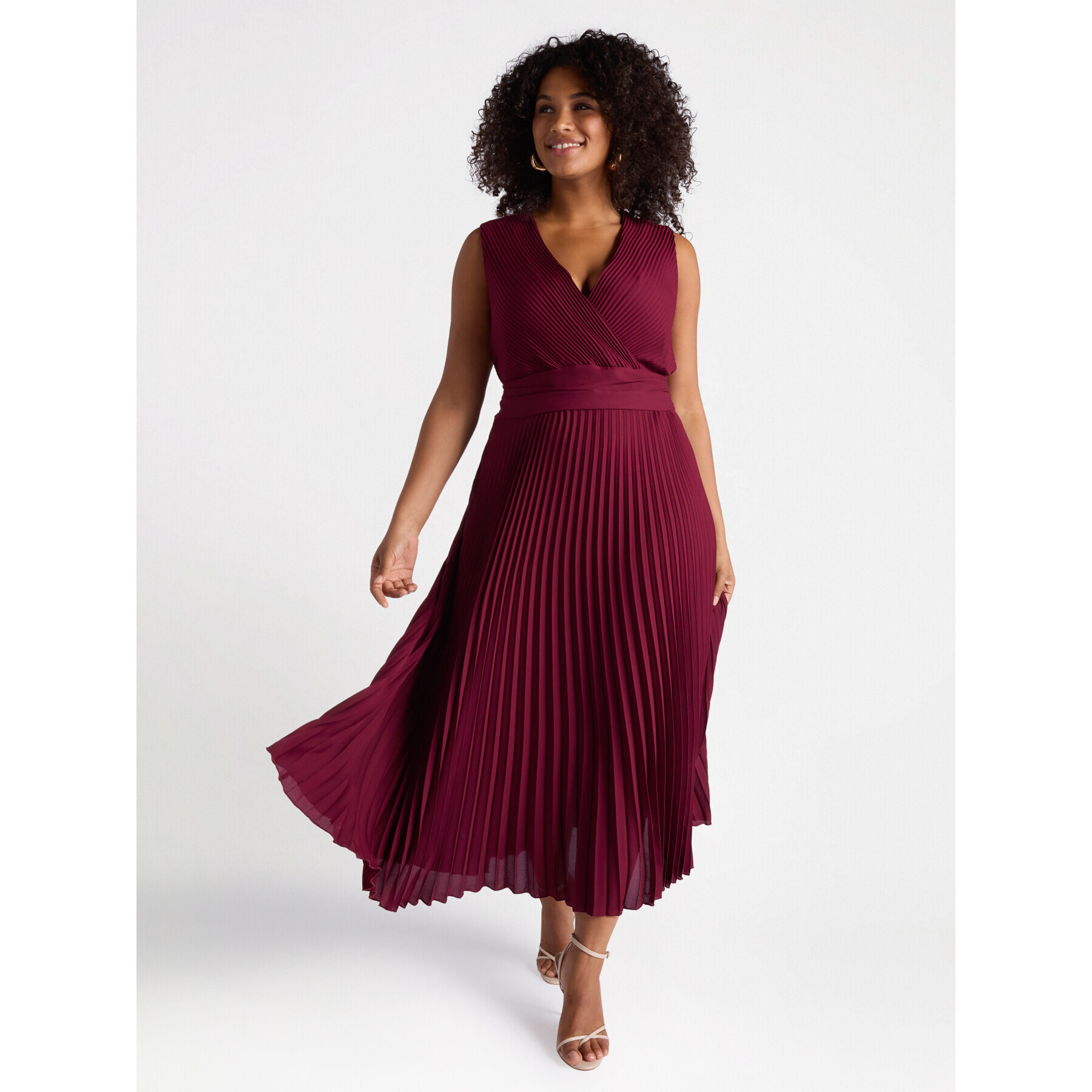 Fiorella Rubino - Vestido plisado con escote en pico - Burgundy