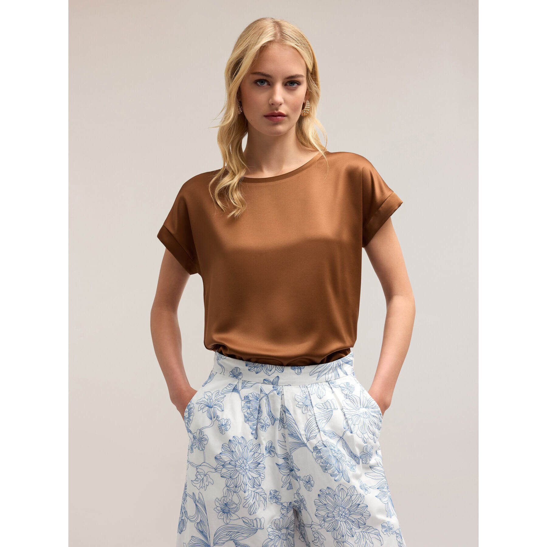 Motivi - Camiseta bimaterial - Marrón