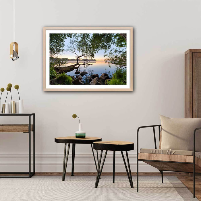 Affiche bord de lac Affiche + cadre en bois - Chêne