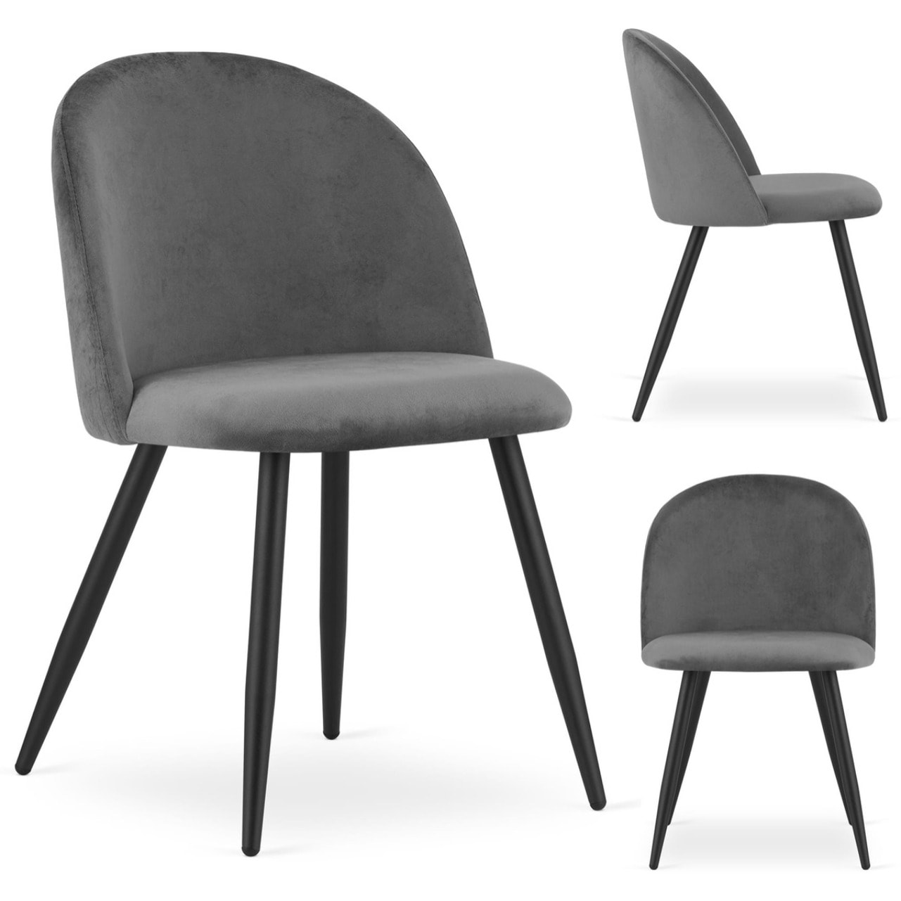 Sedia di design Bello in velluto grigio scuro e gambe nere