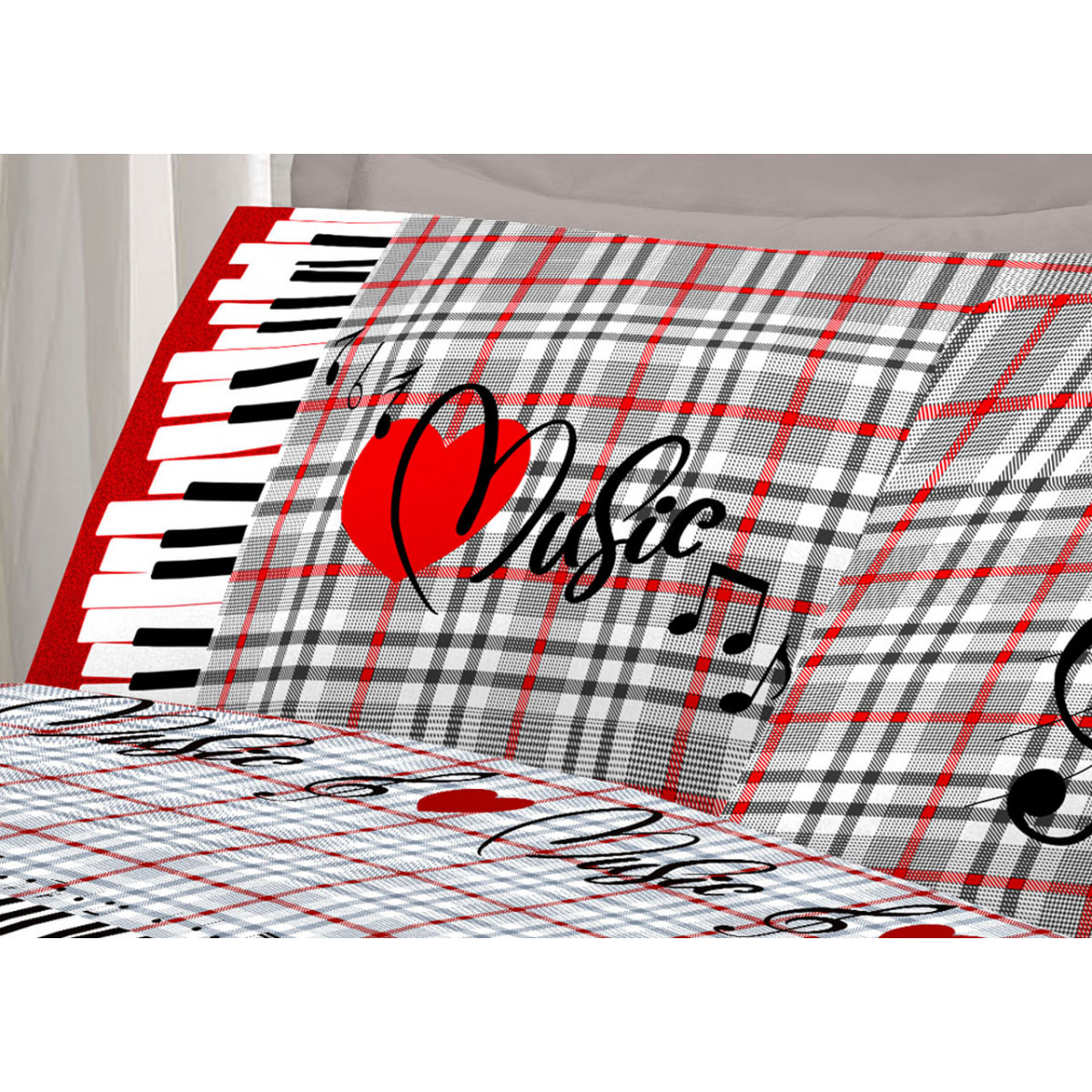 Completo Lenzuola 100% Cotone Musica Rosso