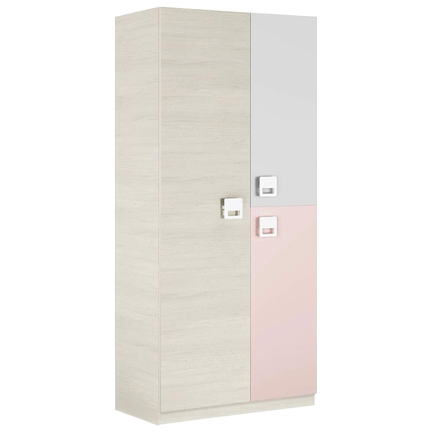 Armadio Giovanile A 3 Ante Armadietto Per Cameretta Ragazzi Con Barra Appendiabiti E 3 Ripiani Mobile Camera 200x52x90 Cm Bianco Alpi, Grigio E Rosa