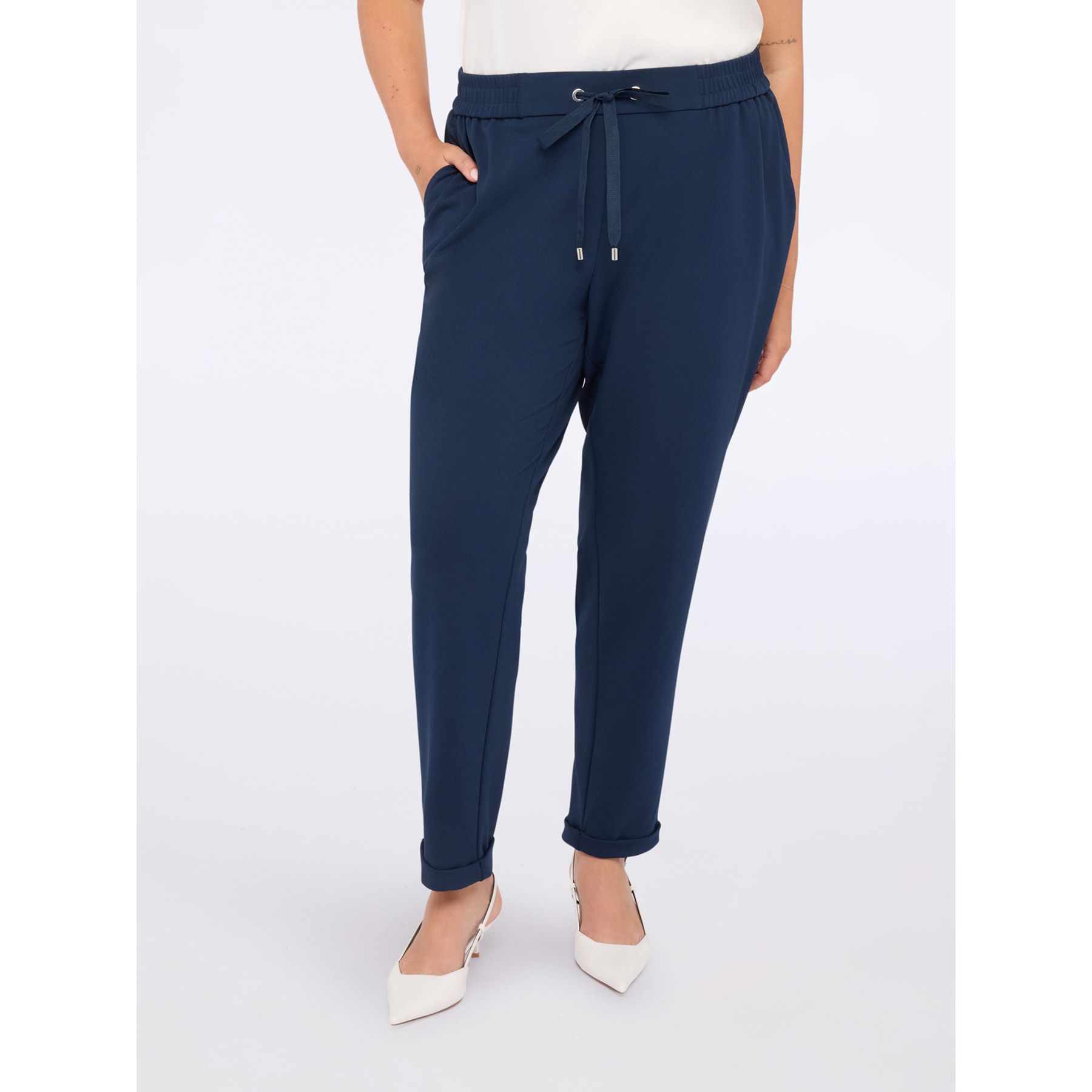 Fiorella Rubino - Pantalones jogger de tejido elástico con cordón - Azul
