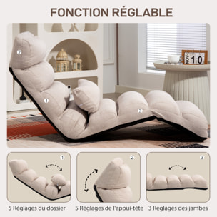 Fauteuil convertible paresseux grand confort réglable tissu toucher lin beige
