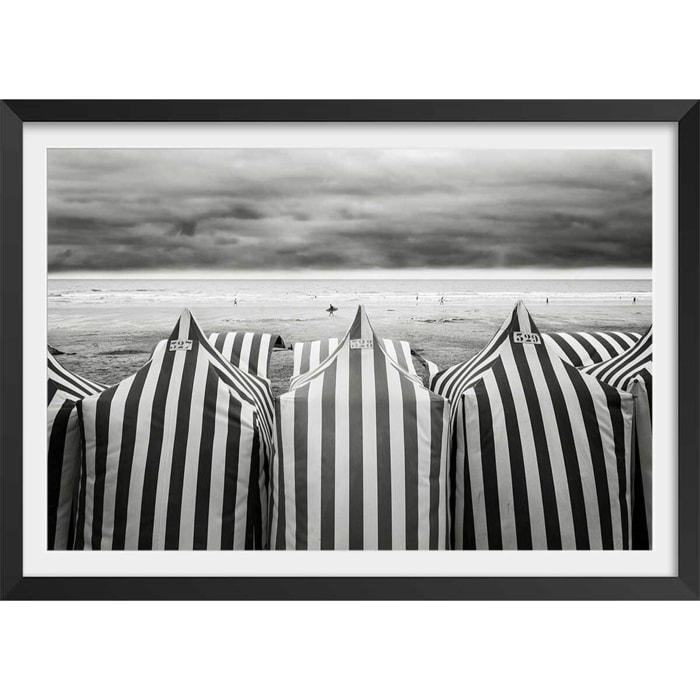 Poster tente de plage, 528 Affiche + cadre en bois - Noir