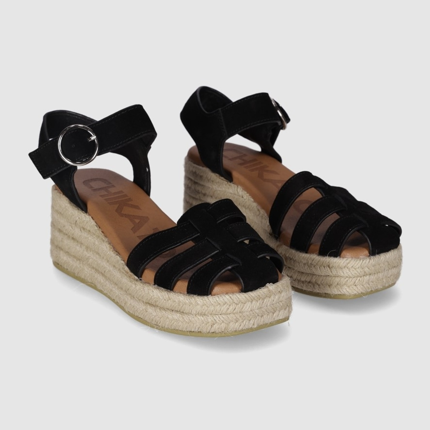 Sandalias de Serraje - Negro - Tacón: 6 cm