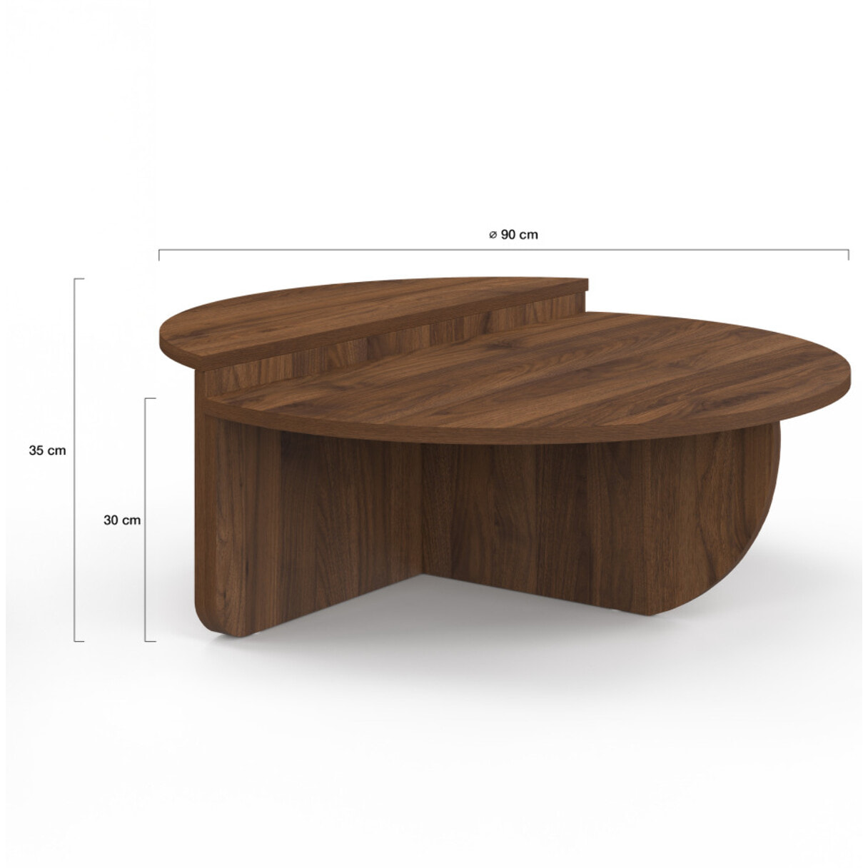 Tables basses rondes asymétriques effet bois noyer