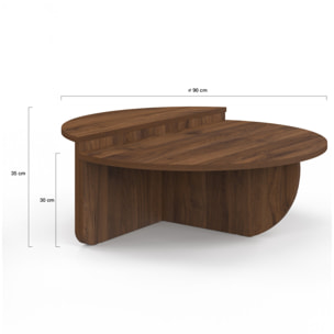Tables basses rondes asymétriques effet bois noyer