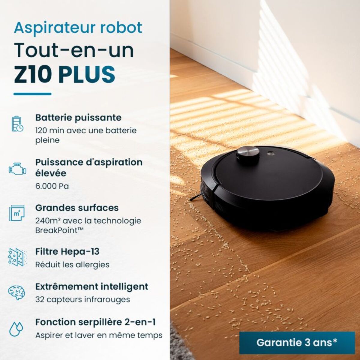 Aspirateur robot EZICLEAN All in one Z10 Plus