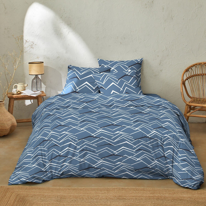 Parure de couette 100% coton 57 fils à motifs - bleu