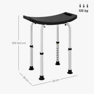 Tabouret de douche réglable antidérapant alu plastique noir