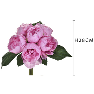 Mazzo Di Peonie Con 6 Fiori. Altezza 28 Cm - Pezzi 6 - 15X28X15cm - Colore: Rosa - Bianchi Dino - Fiori Artificiali