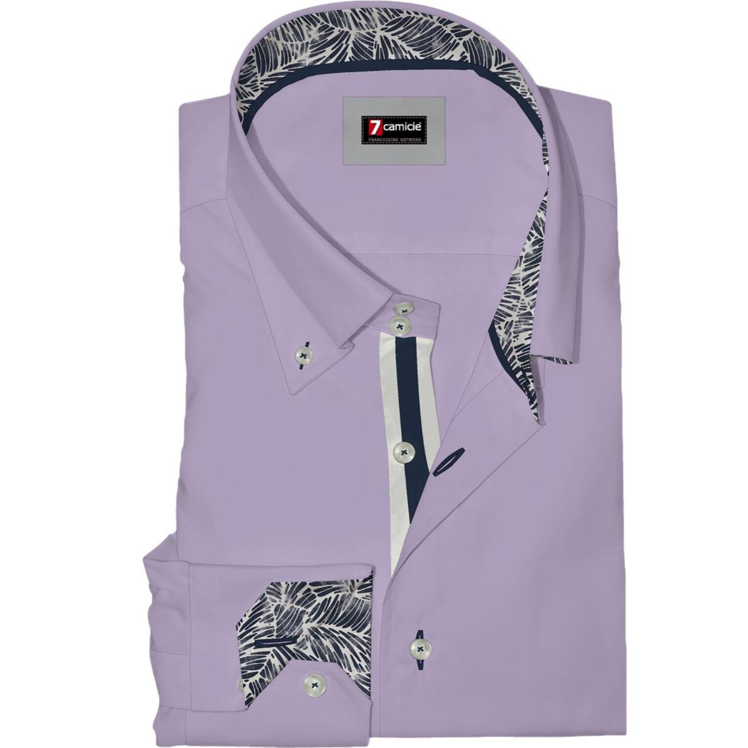 Camicia Uomo 2 Bottoni Button Down Slim Satin Unito Lilla