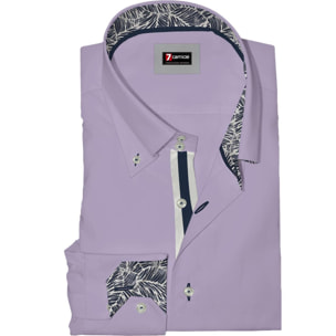 Camicia Uomo 2 Bottoni Button Down Slim Satin Unito Lilla