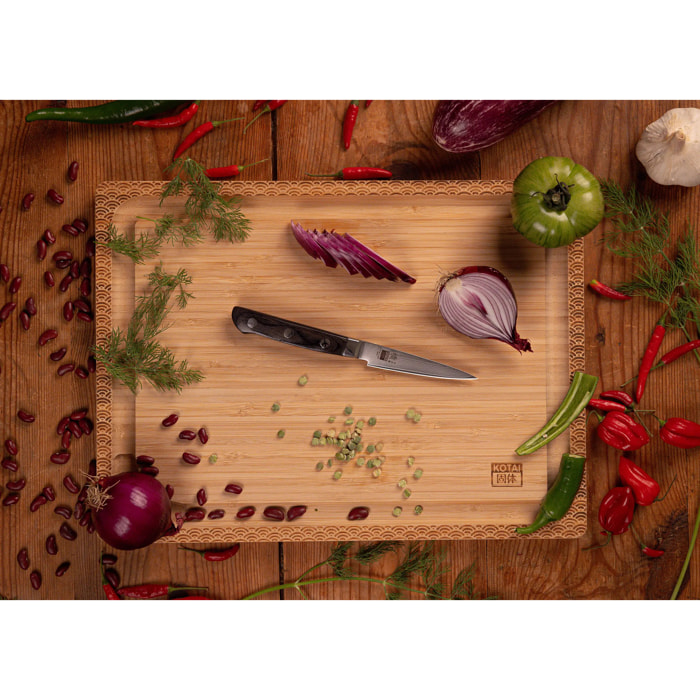 Le Set de Base Deluxe Hashi Damas : 2 couteaux (office 9cm + santoku 18cm) + set d'aiguisage grain 180/800 + fusil à aiguiser