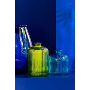 J-Line Vase Bottle Stripe Glass Aqua Small