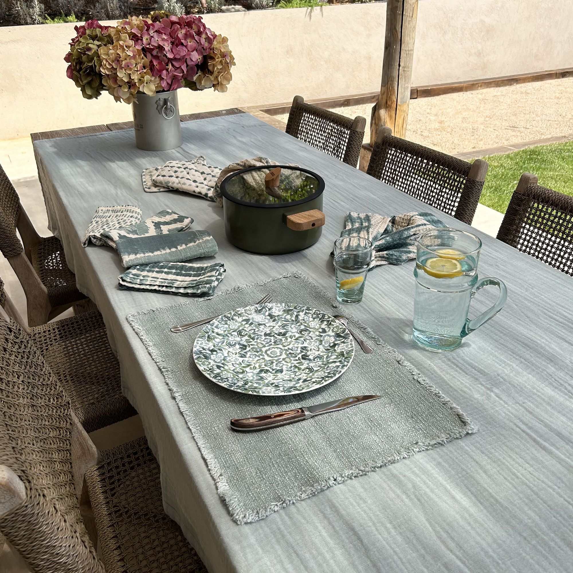 Lot de 4 sets de table avec franges céladon ANOKI