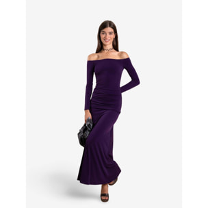 Vestido midi de punto escote bardot