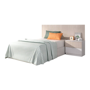 Testiera letto Omeka, Spalliera, Testata per camera da letto, Poggiatesta, 146x34 h106 cm, Bianco e Rovere