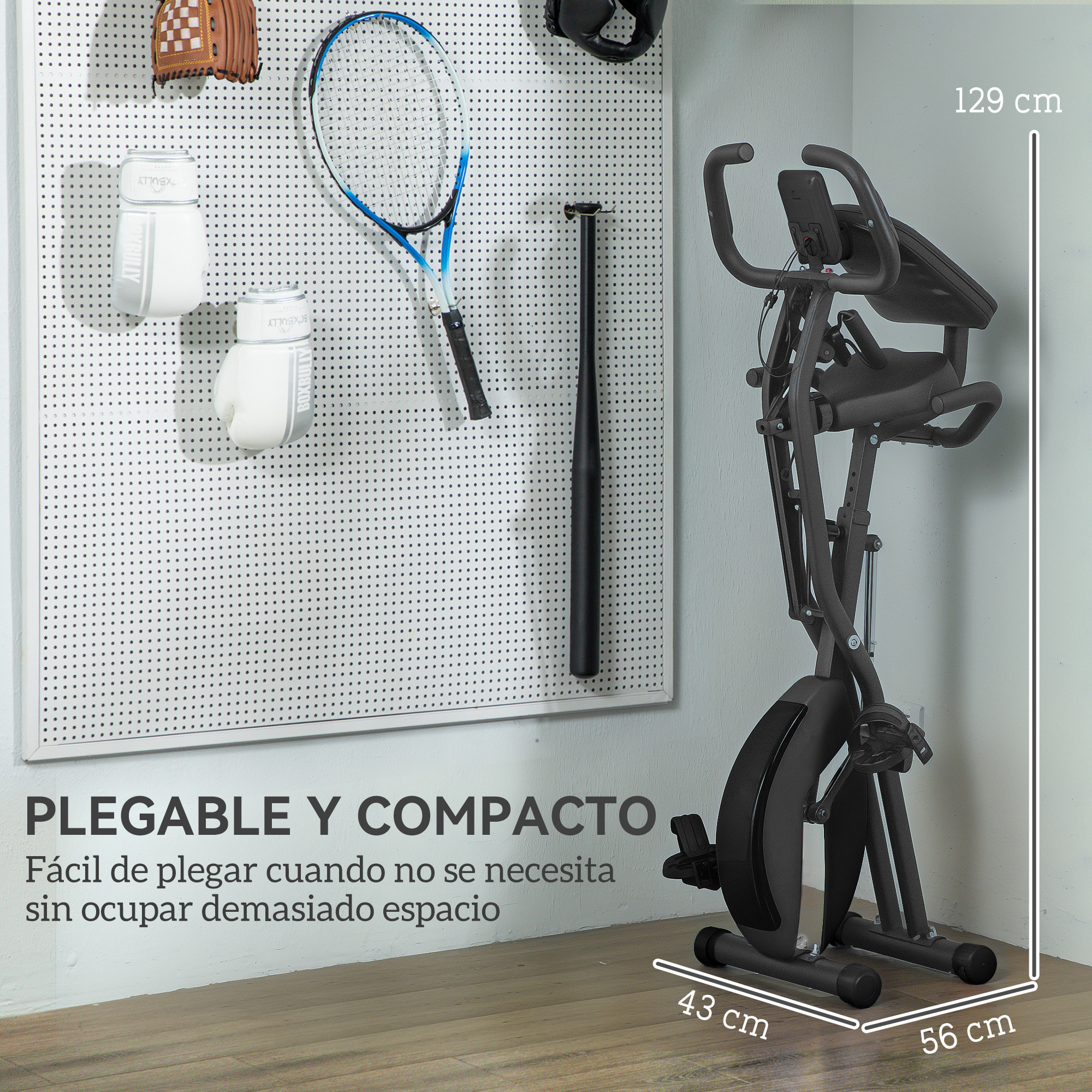 Bicicleta Estática Plegable con Respaldo Bici Estática Silenciosa con 8 Niveles de Resistencia Magnética Sillín Regulable Volante Pantalla LCD Pulsómetro y Banda Carga 110 kg Negro