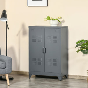 Armario Metálico de Almacenamiento con Doble Puerta de Bisagras y 2 Baldas Ajustables Multiusos para Oficina Salón Dormitorio 75x33x110 cm Gris