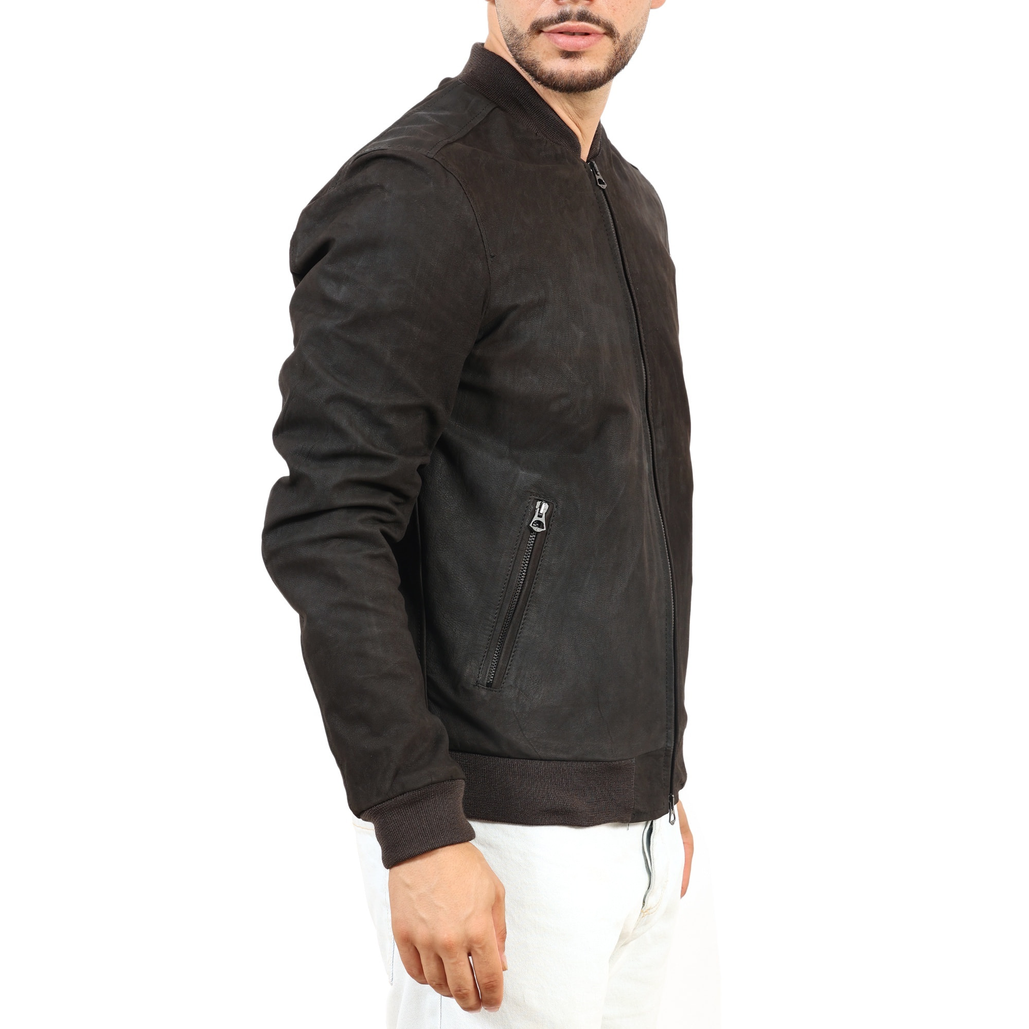 Giubbino in vera pelle di vitello rifinizione oleato Testa di Moro-Slim Fit