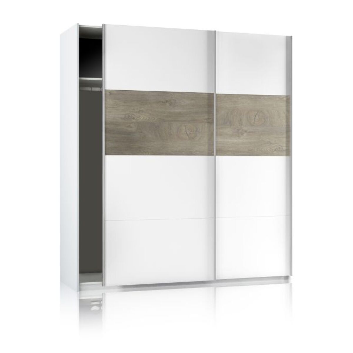 Armario Brike 180 2 puertas correderas Blanco Artik (Blanco Mate) – Roble Alaska