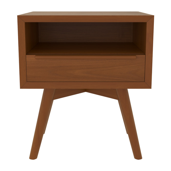 Table de chevet  en bois de teck, 1 niche et 1 tiroir - Waya